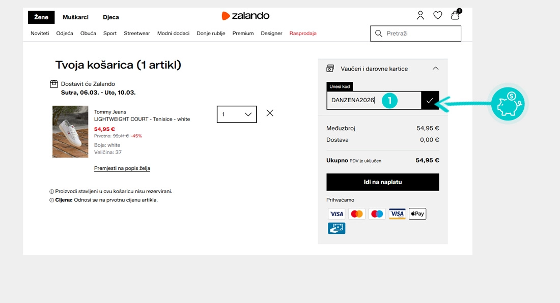 Upute kako primijeniti kod za popust u košarici internetske trgovine Zalando