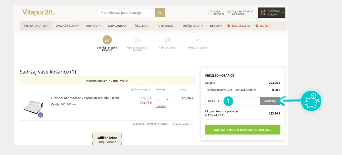 Upute kako primijeniti kod za popust u košarici internetske trgovine Vitapur