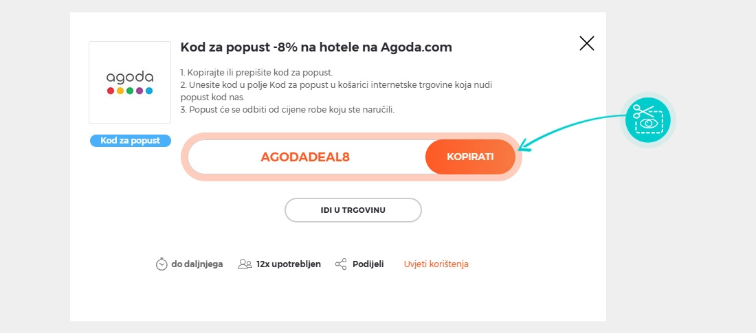 Upute za kopiranje koda za popust Agoda