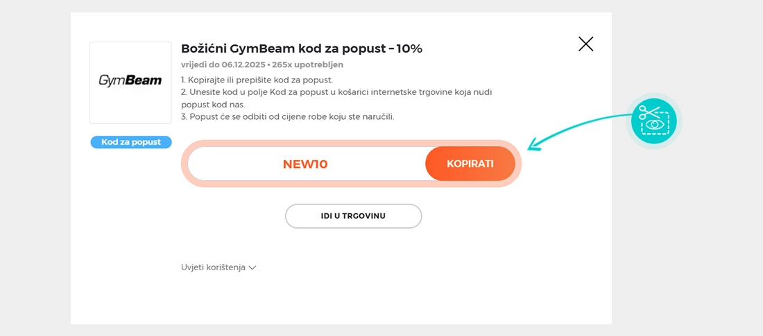 Upute za kopiranje koda za popust GymBeam