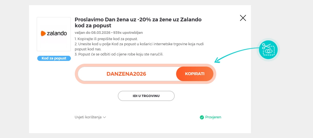 Upute za kopiranje koda za popust Zalando