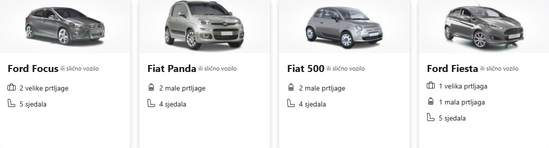 Četiri siva automobila Ford i Fiat poredana u nizu
