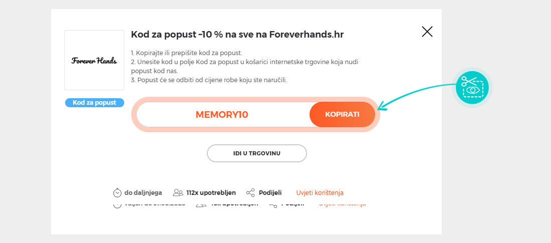 Upute za kopiranje koda za popust Forever Hands